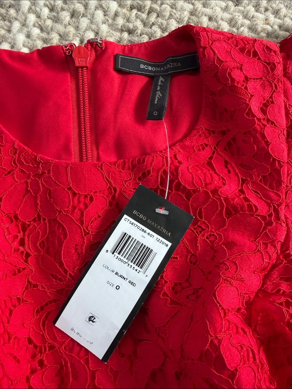 BCBGMaxAzria Red Lace Ruffle Midi Dress - Picture 2 of 2